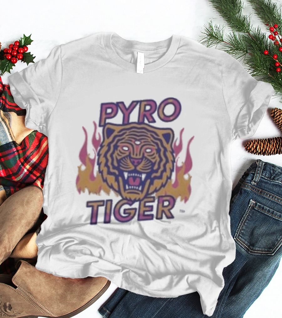 Pyro Tiger Flame Illustration With Fierce Tiger Head And Flaming Accents T-Shirt