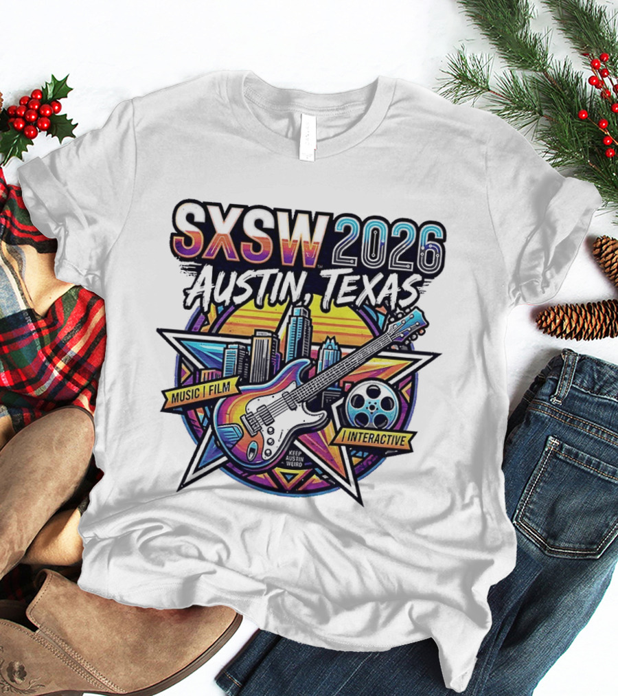 SXSW 2026 Austin Texas Music Film Interactive Guitar Skyline T-Shirt