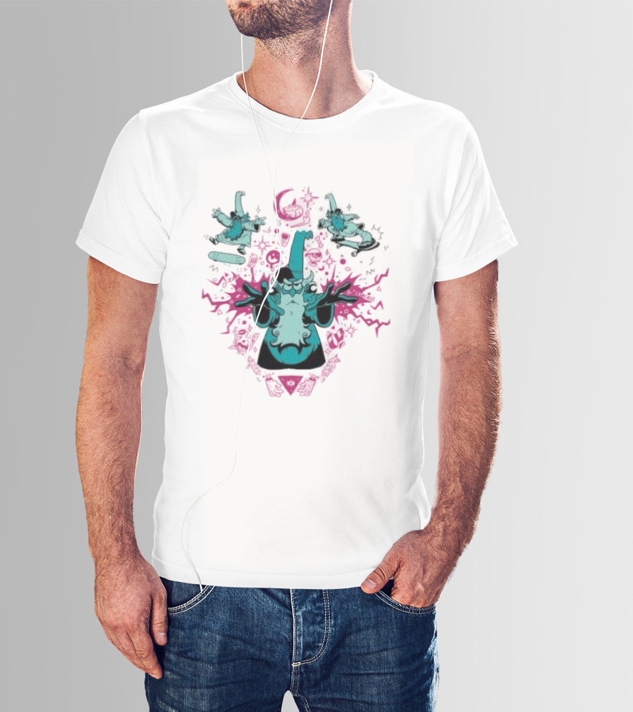 Mall Wizard Kickflip Sorcery By AlistairDraws Magic Fantasy Skateboarding T-Shirt