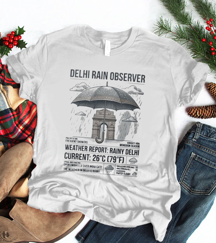 Delhi Rain Observer Current Weather Report Rainy 26°C (79°F) T-Shirt