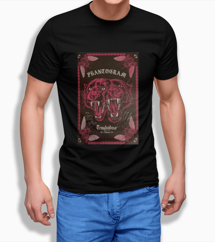 Phantogram Troubadour West Hollywood CA Signed Pink Panther Insects T-Shirt