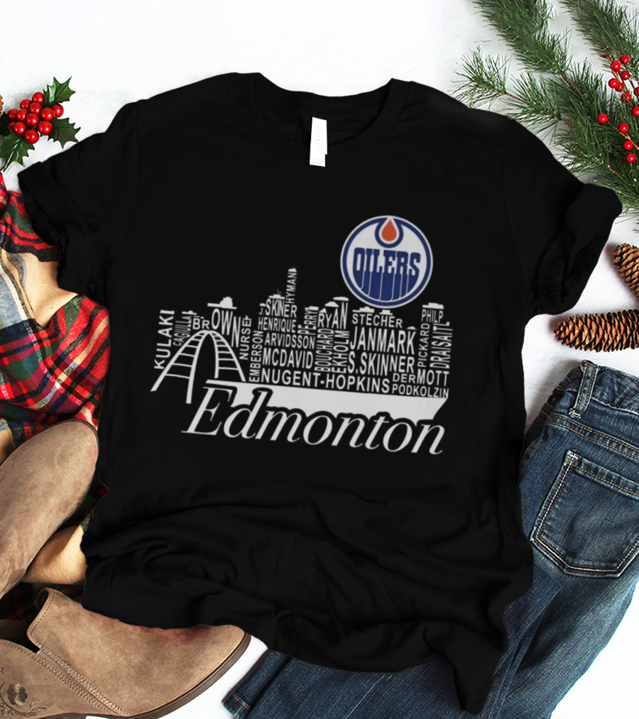 Edmonton Oilers Skyline Names 2025 McDavid Draisaitl Hyman Nugent Hopkins Smith T-Shirt