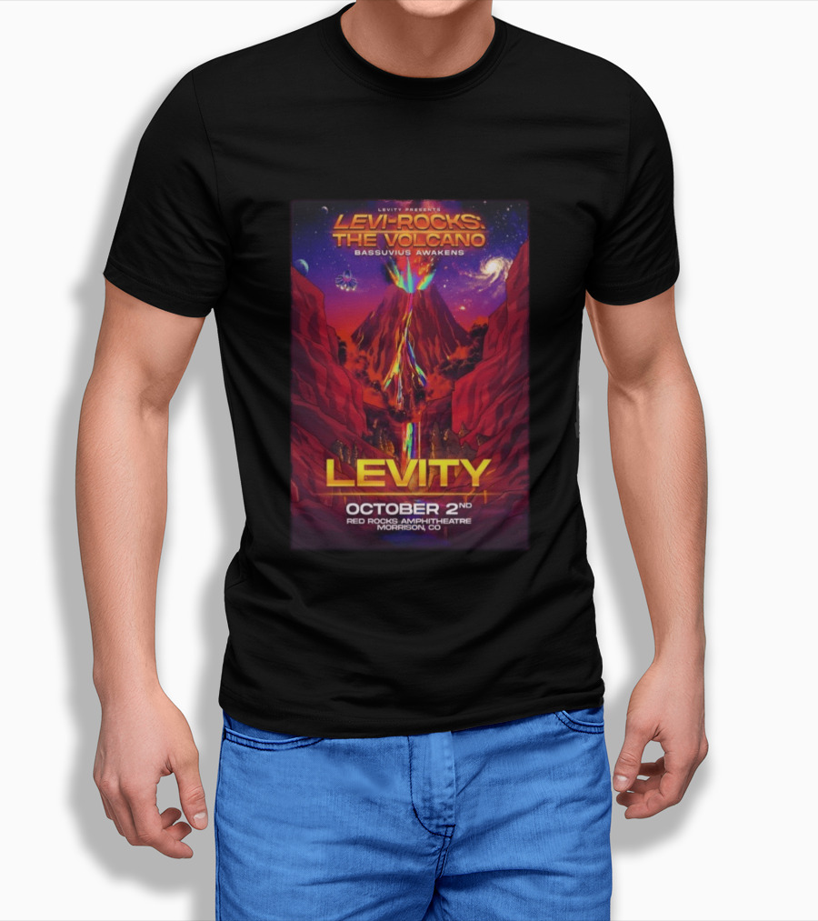 Levity Presents Levi Rocks The Volcano Bassuvius Awakens Red Rocks Amphitheatre October 2nd Morrison CO T-Shirt