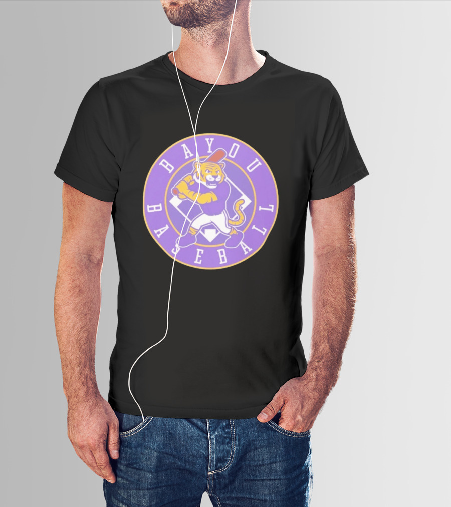 Bayou Baseball Purple Tiger Mascot Batter Circle T-Shirt