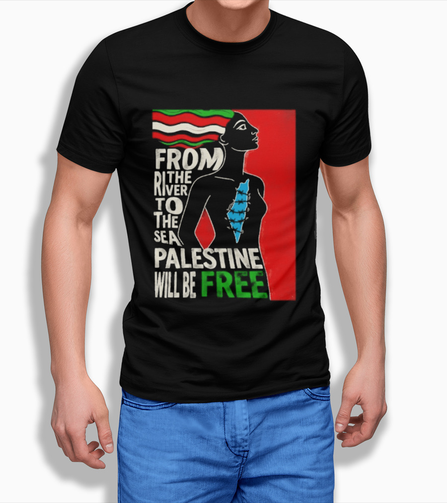 From The River To The Sea Palestine Will Be Free Woman Palestinian Flag Map T-Shirt