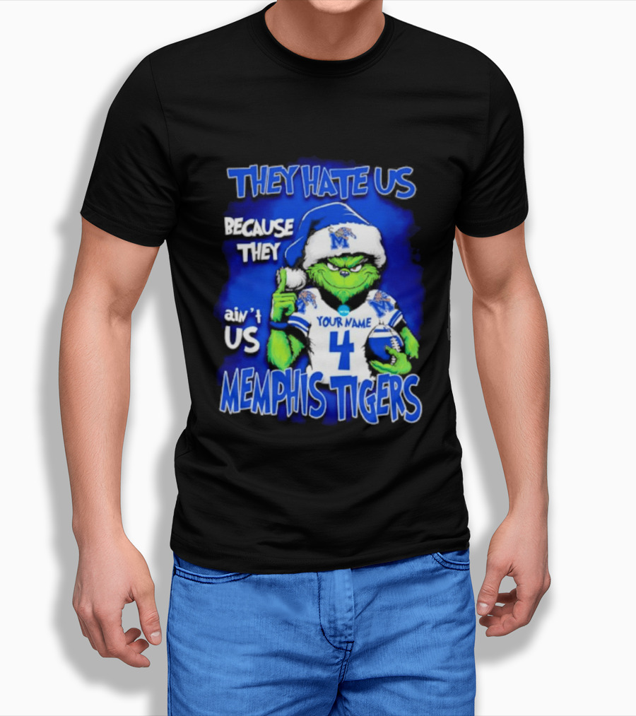 They Hate Us Because They Ain't Us Grinch Santa Memphis Tigers Custom Your Name And Number T-Shirt