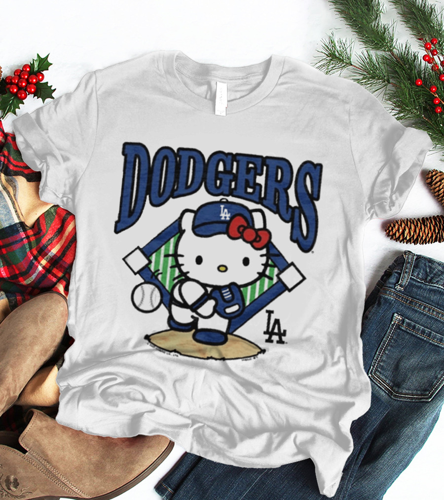 Hello Kitty Los Angeles Dodgers Baseball Crossover Fan Merchandise T-Shirt