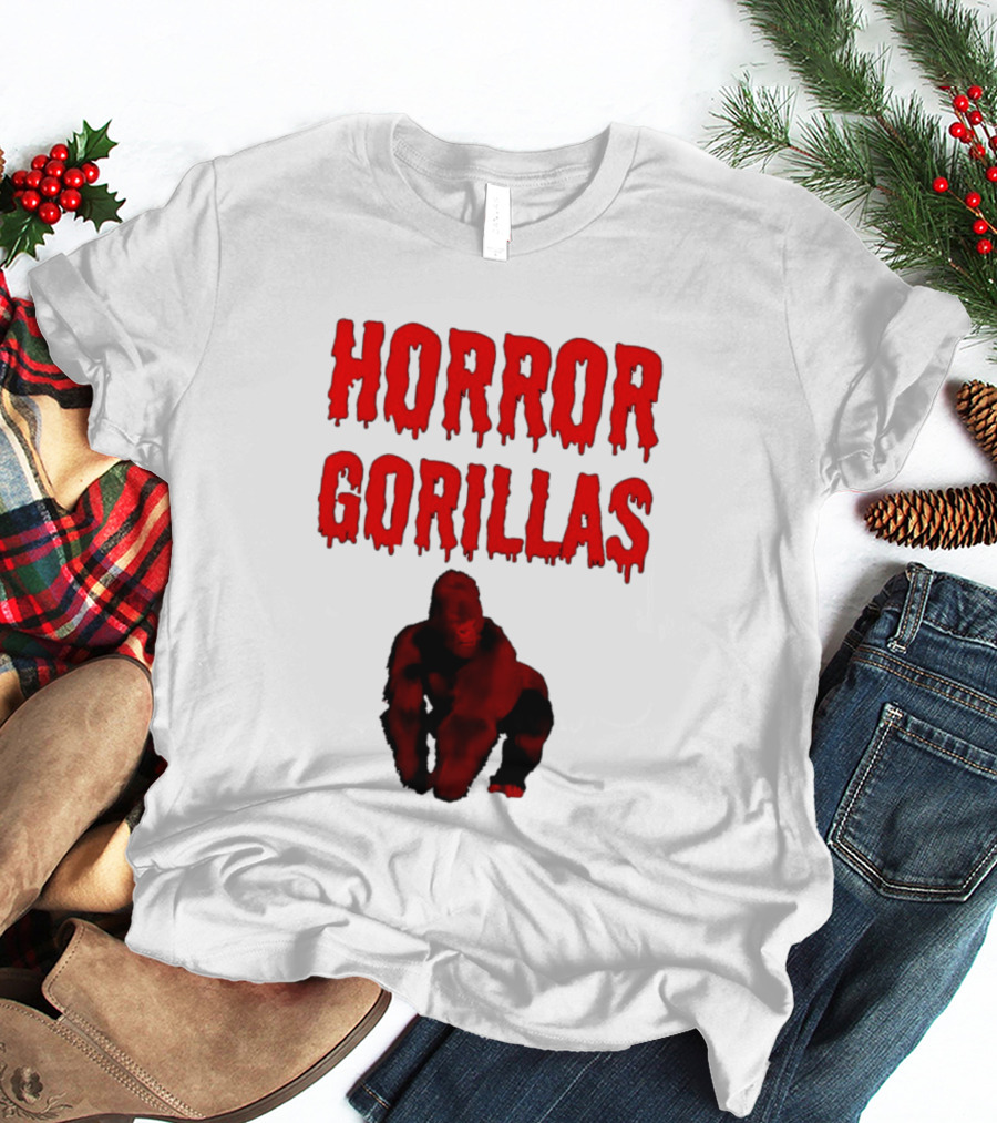 Horror Gorillas Dripping Blood Text And Red Gorilla T-Shirt