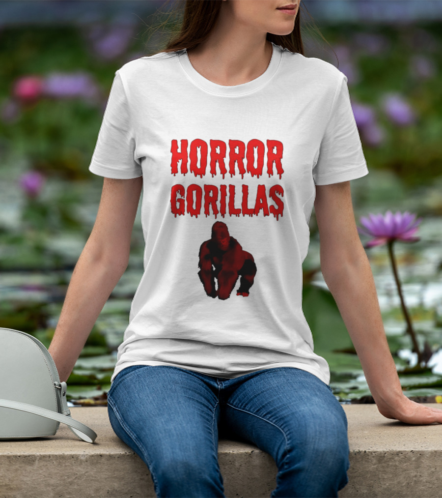 Horror Gorillas Dripping Blood Text And Red Gorilla T-Shirt