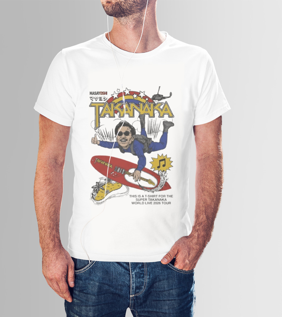 Masayoshi Takanaka Super World Live 2026 Tour Parody With Surfboard And Helicopter T-Shirt