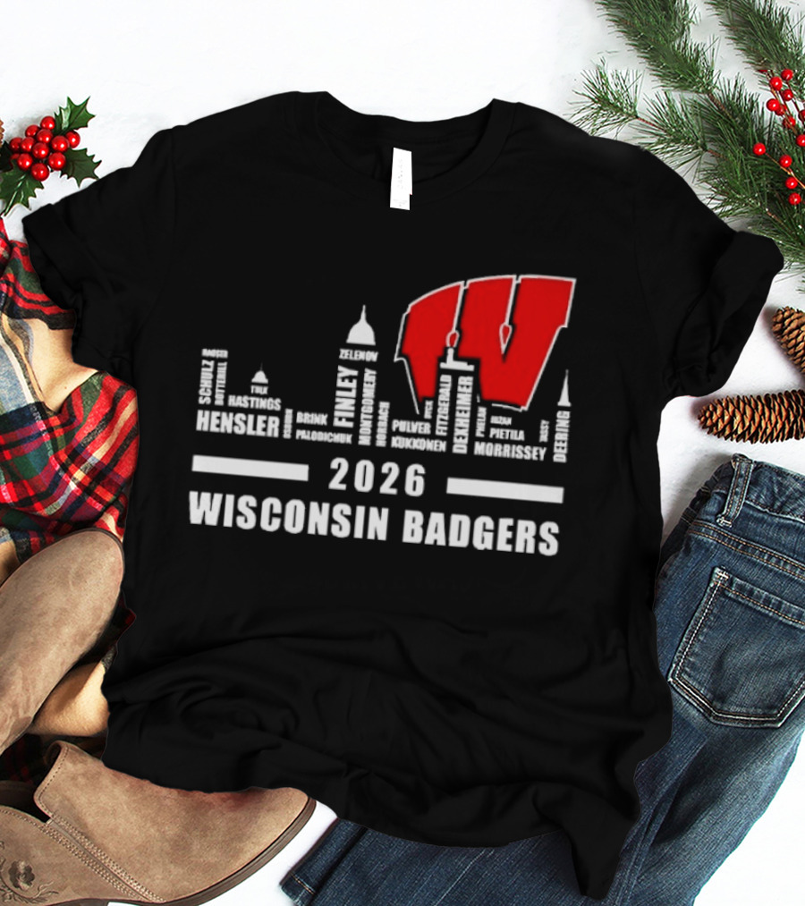 2026 Wisconsin Badgers City Names Skyline Mercer Medford Mosinee Plover Princeton Pulaski Ripon T-Shirt