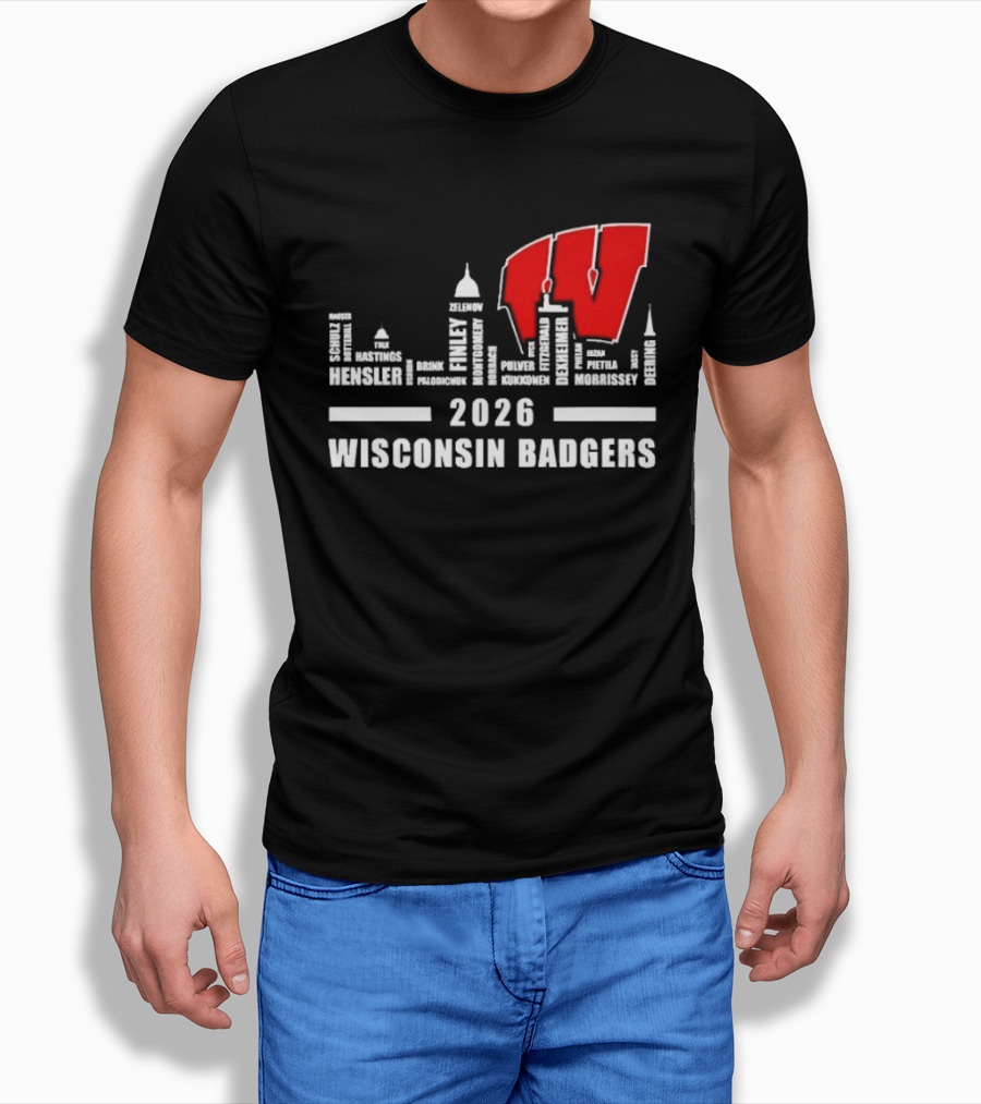 2026 Wisconsin Badgers City Names Skyline Mercer Medford Mosinee Plover Princeton Pulaski Ripon T-Shirt