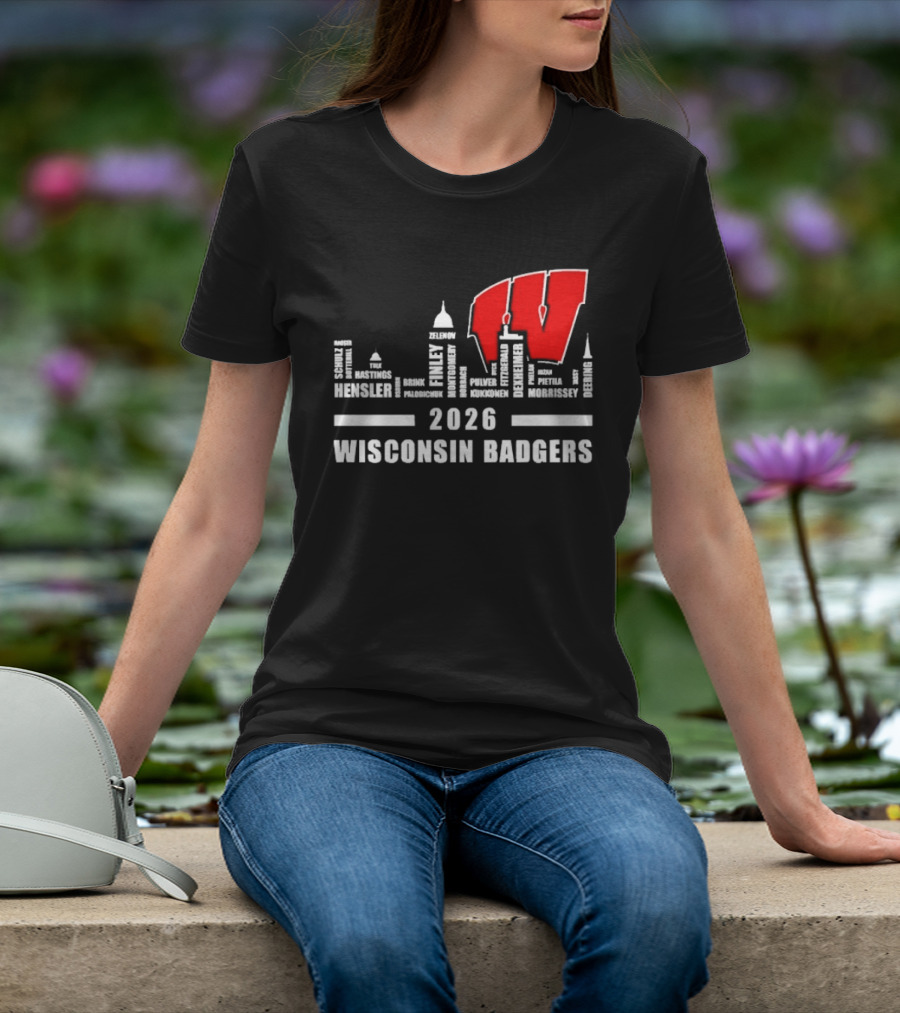 2026 Wisconsin Badgers City Names Skyline Mercer Medford Mosinee Plover Princeton Pulaski Ripon T-Shirt