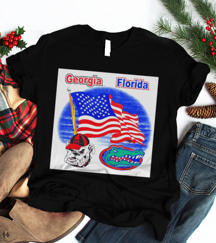 Georgia Vs Florida American Flag Bulldogs Gators Rivalry T-Shirt