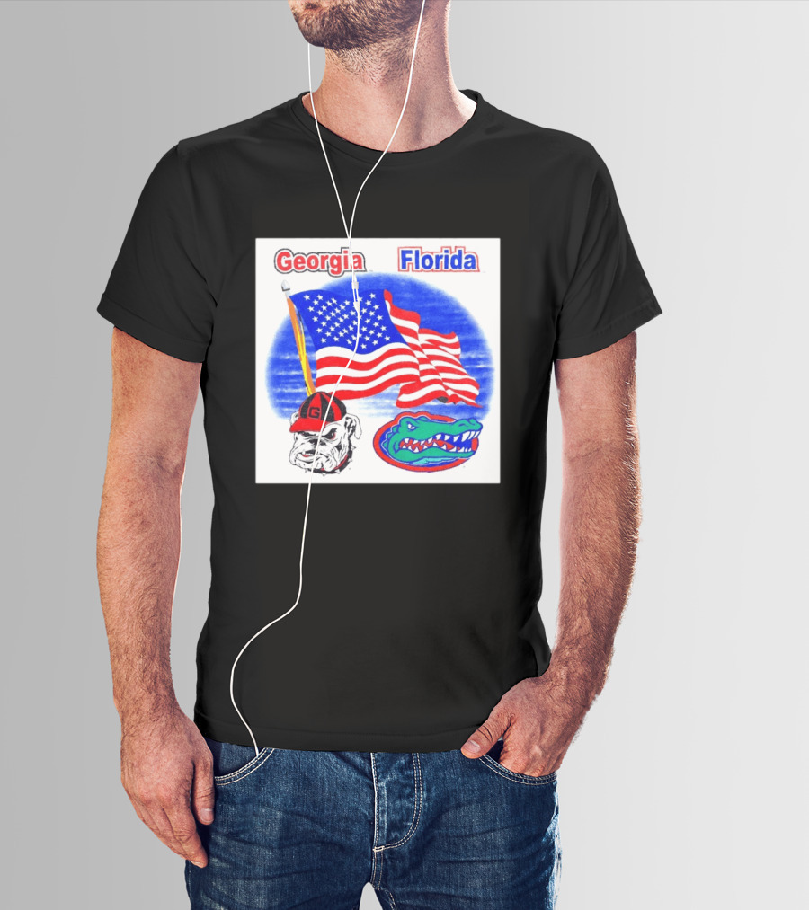 Georgia Vs Florida American Flag Bulldogs Gators Rivalry T-Shirt