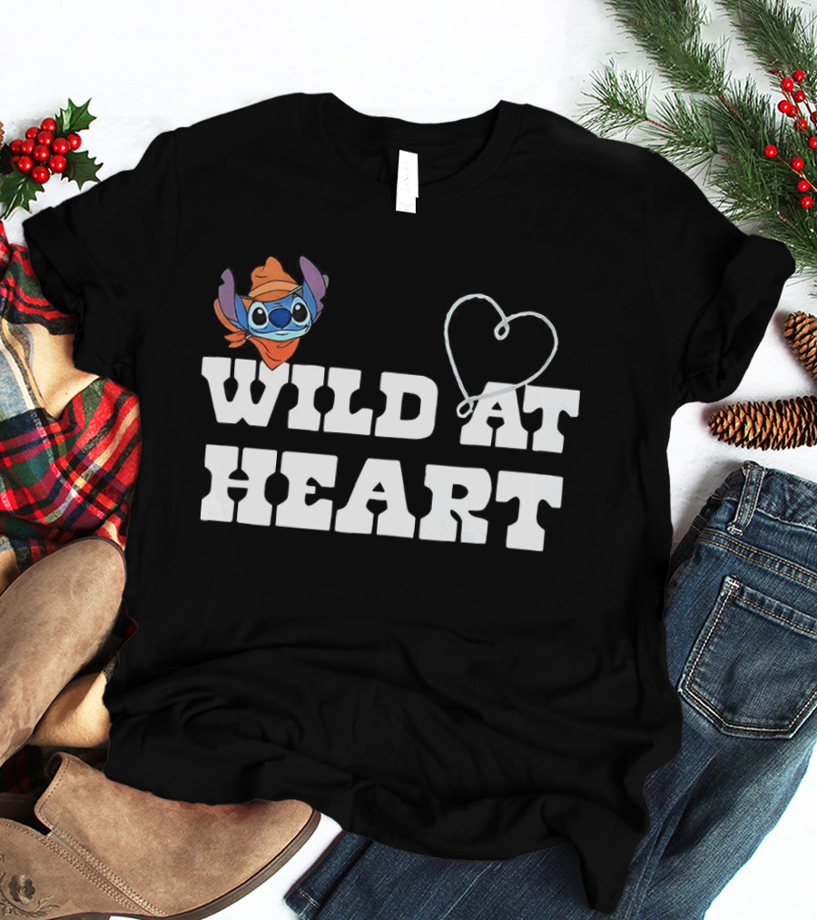 Stitch Wild At Heart With Love Icon And Fun Expression T-Shirt