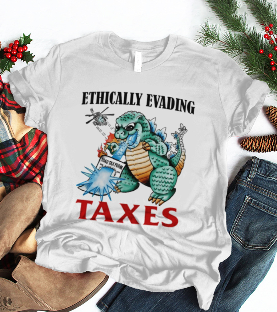 Ethically Evading Taxes Dinosaur Helicopter Ice Cream Sunglasses T-Shirt