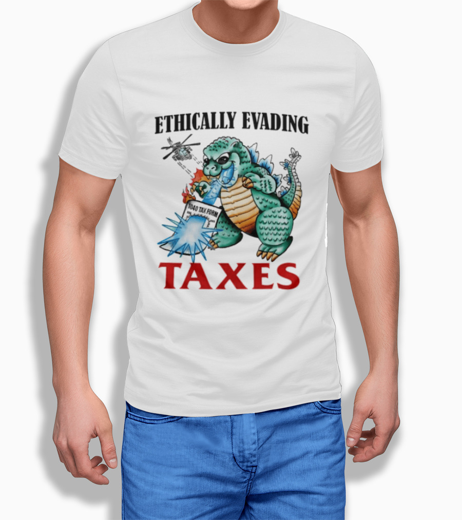 Ethically Evading Taxes Dinosaur Helicopter Ice Cream Sunglasses T-Shirt