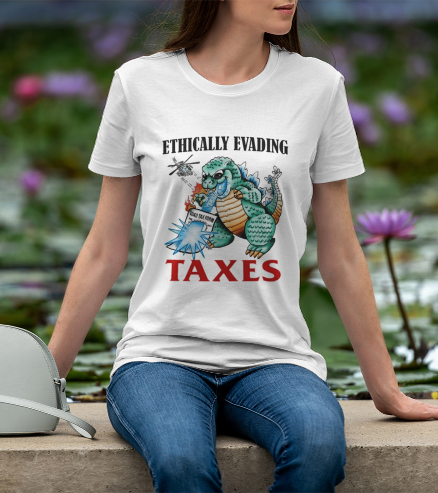 Ethically Evading Taxes Dinosaur Helicopter Ice Cream Sunglasses T-Shirt