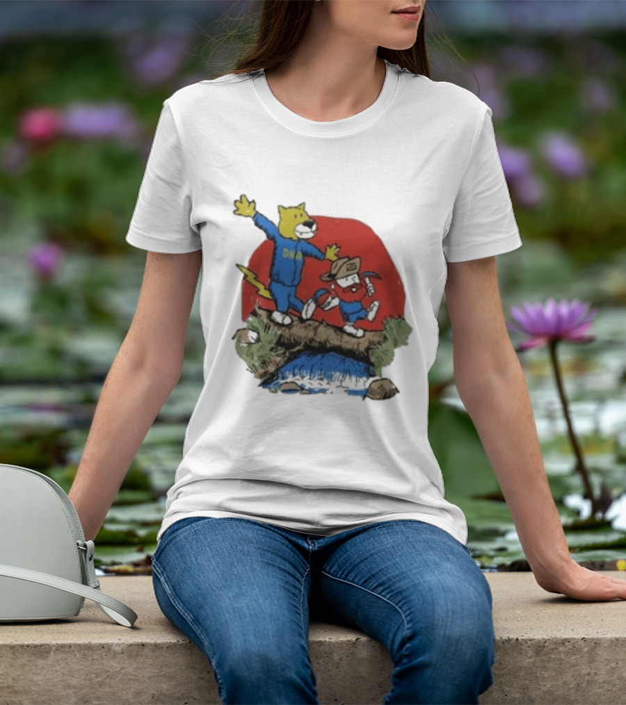 Dnvr Cartoon Friends Bear And Miner Crossing A Bridge T-Shirt