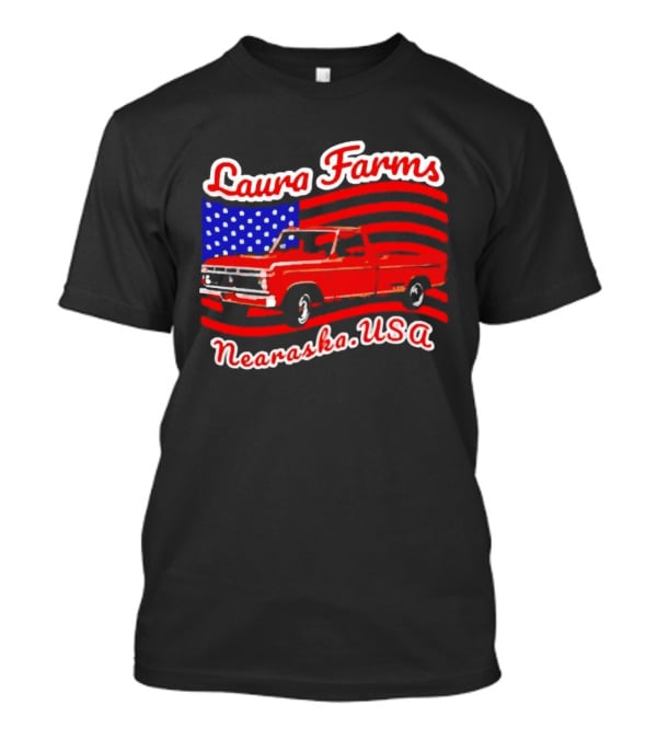 Laura Farms Nebraska USA Vintage Truck American Flag T-Shirt