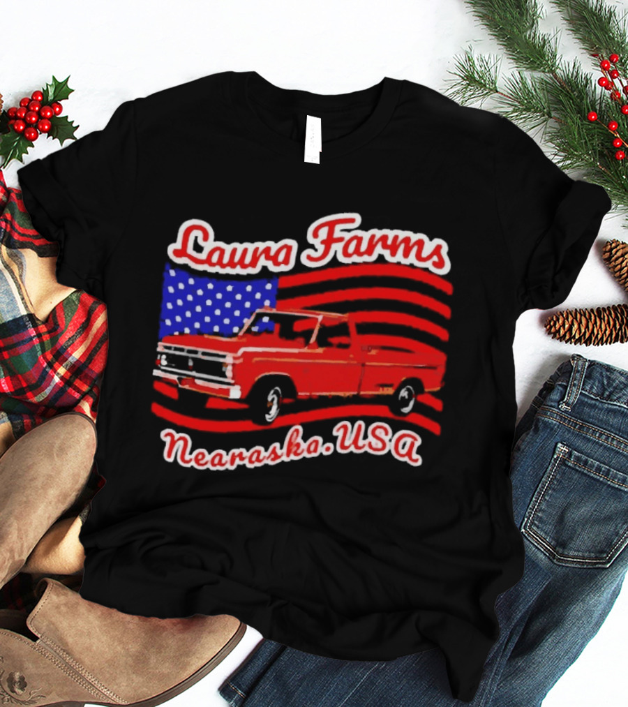 Laura Farms Nebraska USA Vintage Truck American Flag T-Shirt