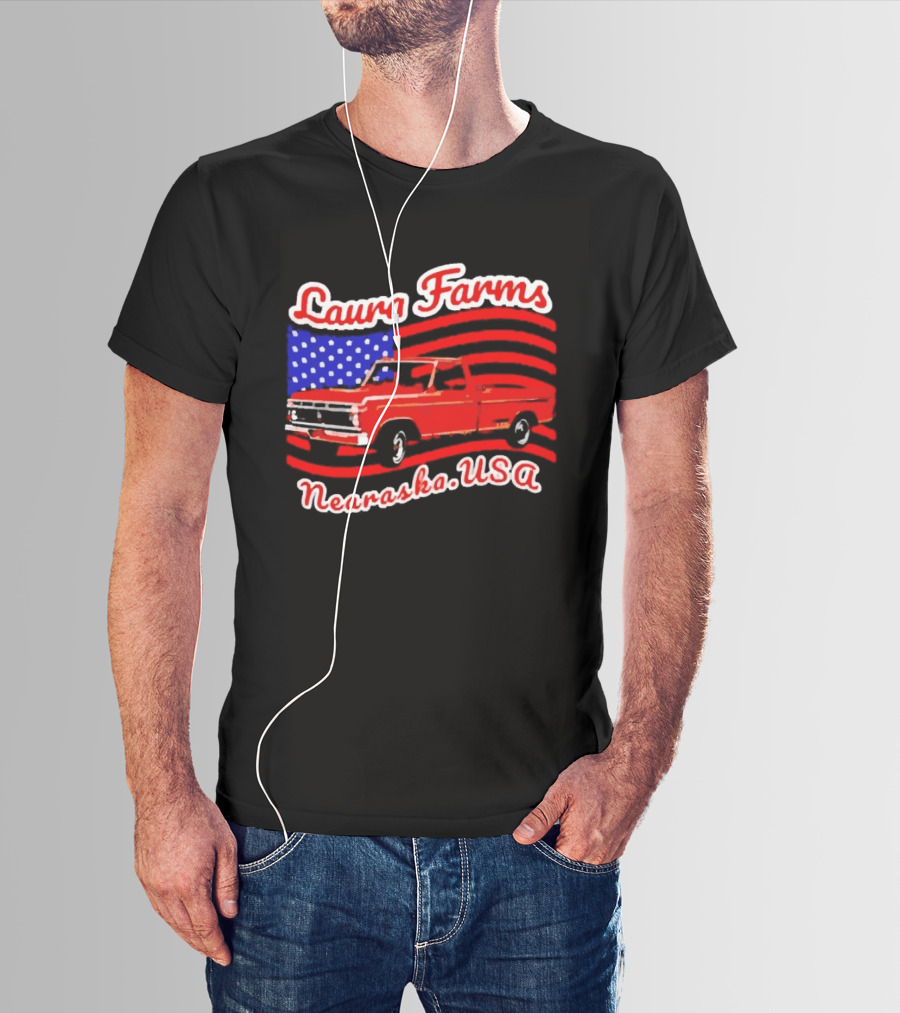 Laura Farms Nebraska USA Vintage Truck American Flag T-Shirt