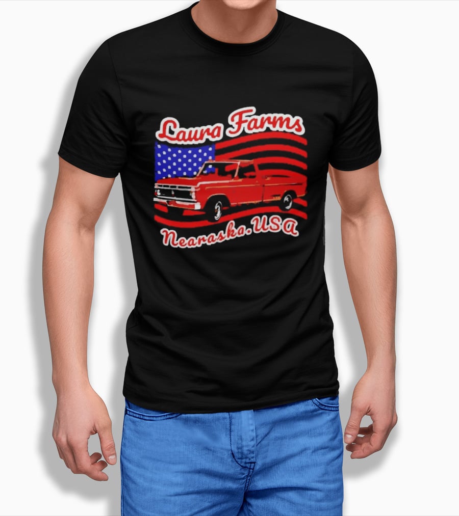 Laura Farms Nebraska USA Vintage Truck American Flag T-Shirt