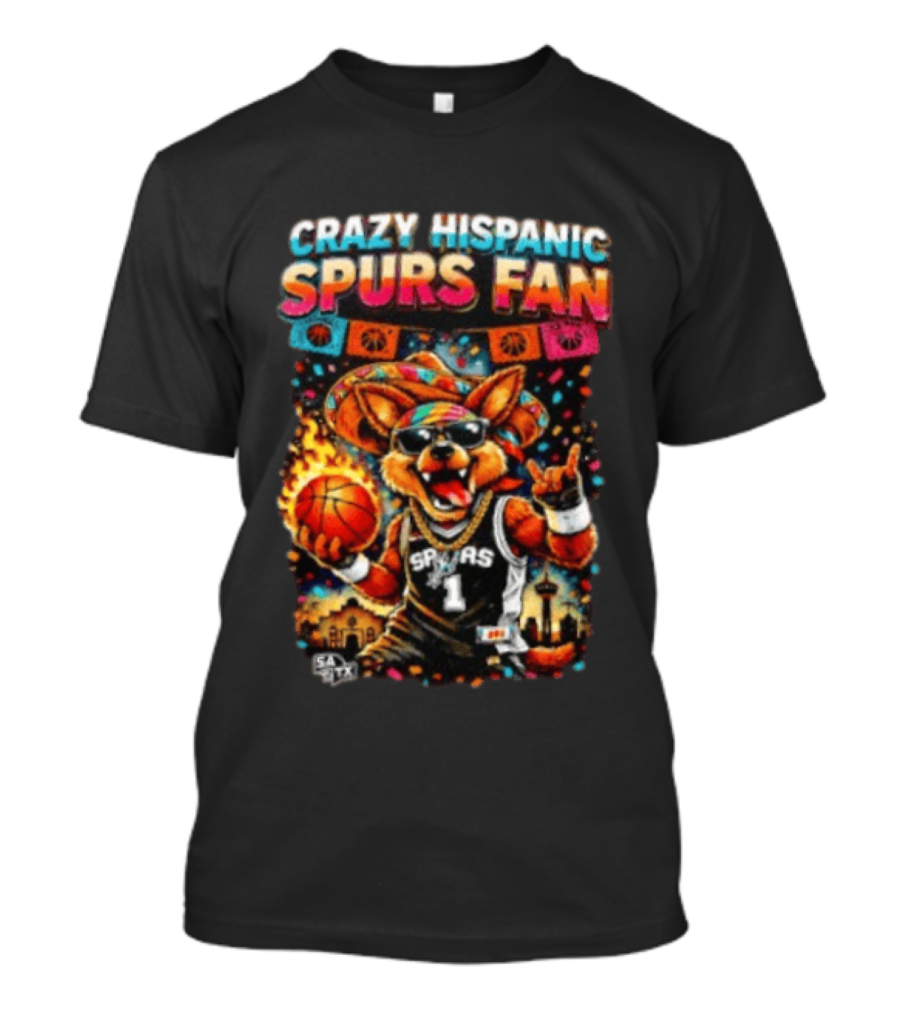 Crazy Hispanic Spurs Fan Fiesta Basketball San Antonio Vibes T-Shirt