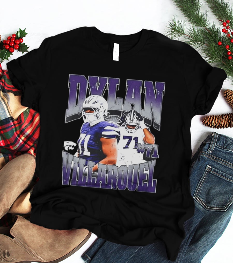 Dylan Villarouel Kansas State Wildcats Football #71 Player T-Shirt