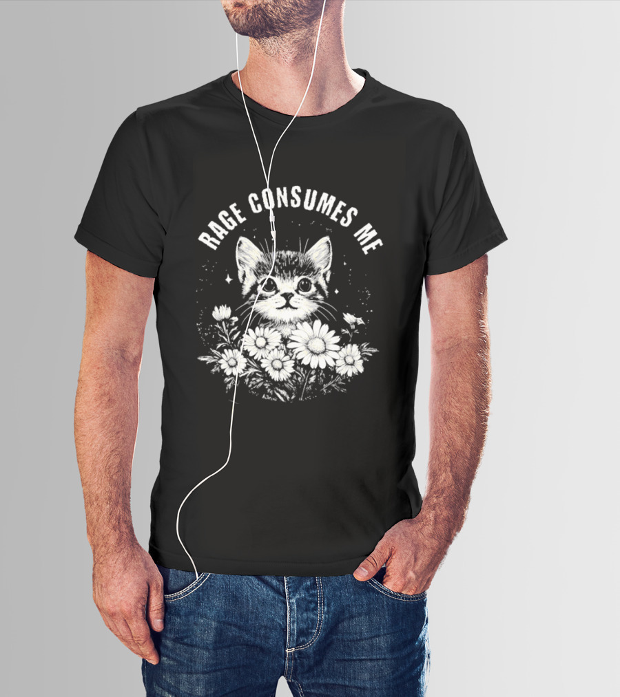 Rage Consumes Me Cat Floral Flowers And Sparkles T-Shirt