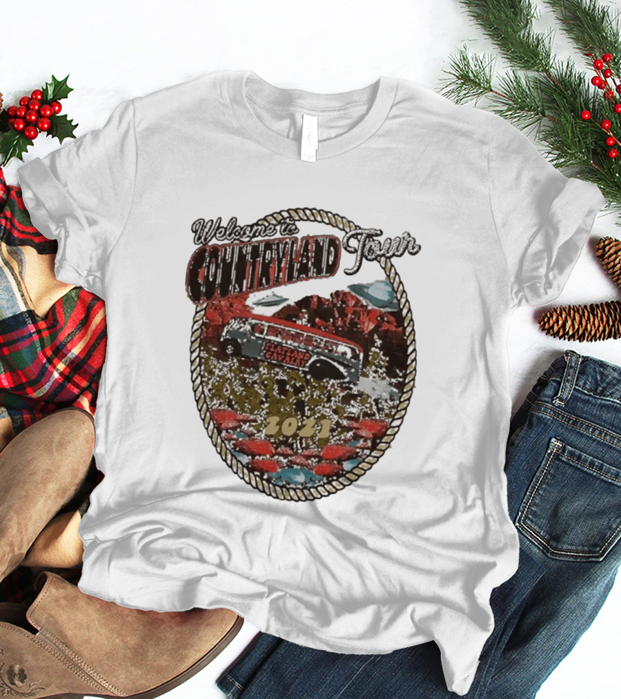 Welcome To Countryland Tour 2021 Flatland Cavalry Bus And Desert Scene T-Shirt