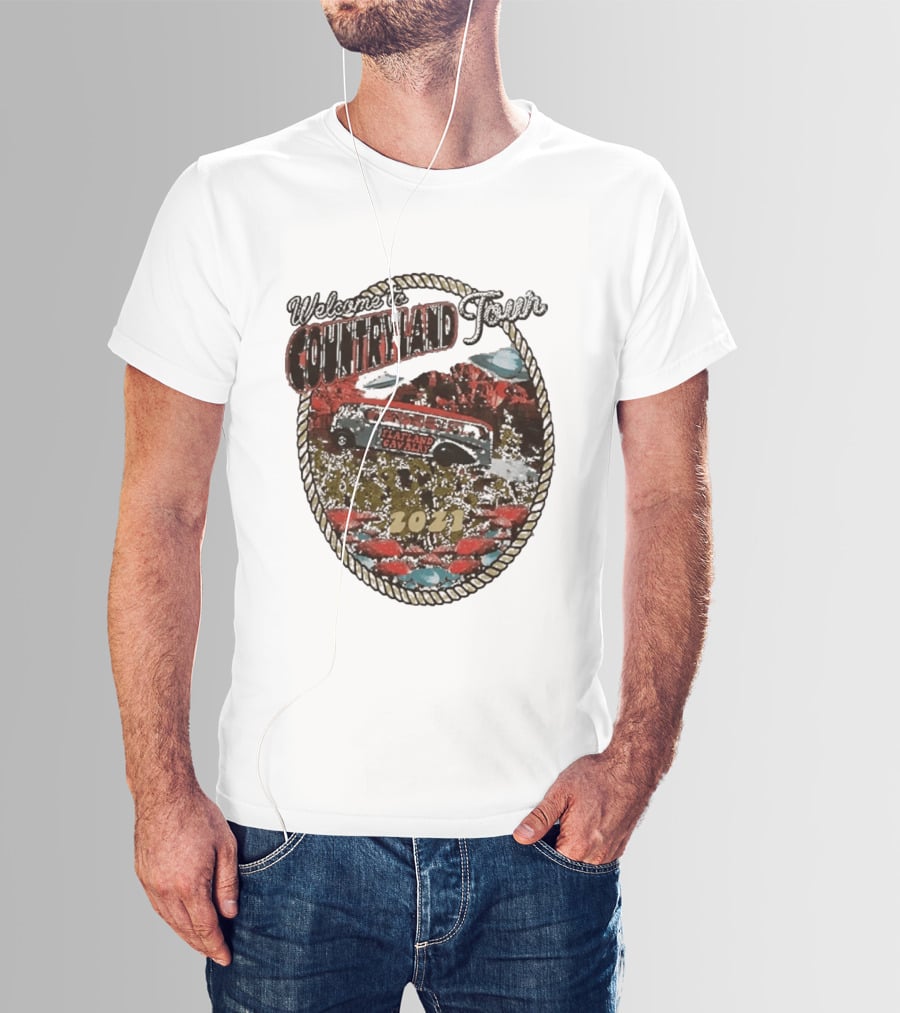 Welcome To Countryland Tour 2021 Flatland Cavalry Bus And Desert Scene T-Shirt