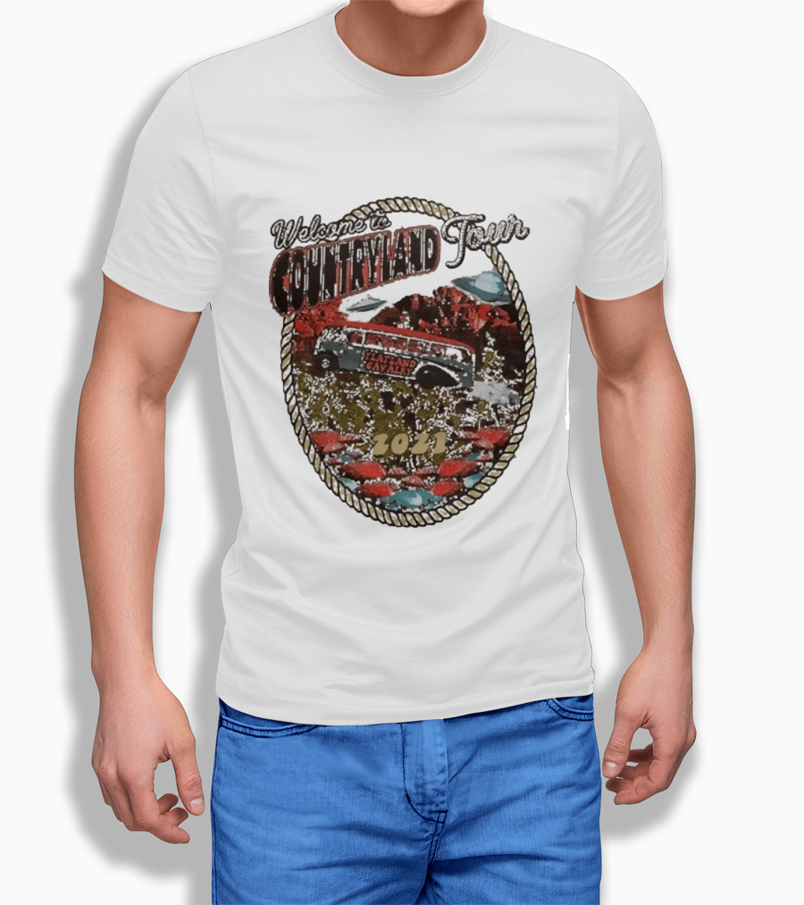 Welcome To Countryland Tour 2021 Flatland Cavalry Bus And Desert Scene T-Shirt