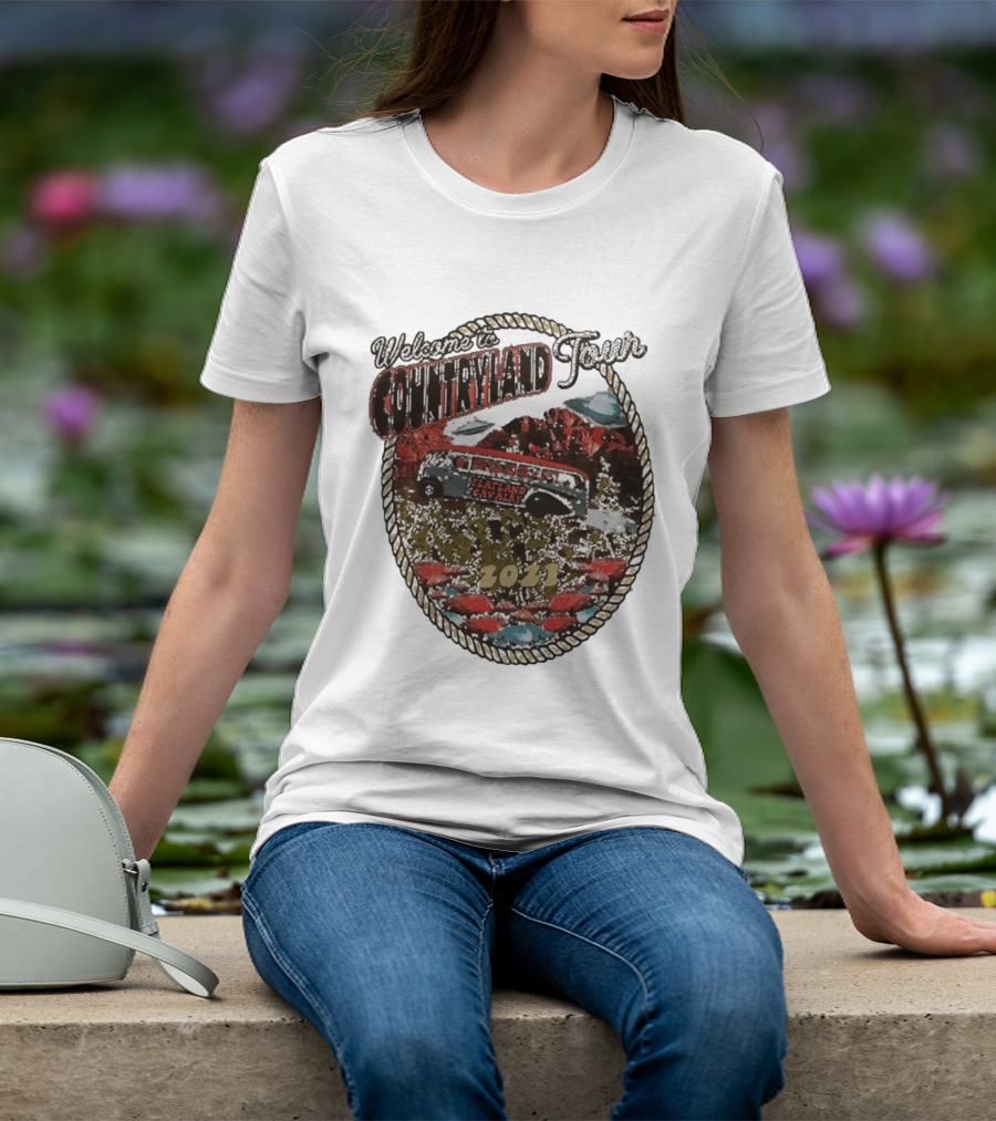 Welcome To Countryland Tour 2021 Flatland Cavalry Bus And Desert Scene T-Shirt