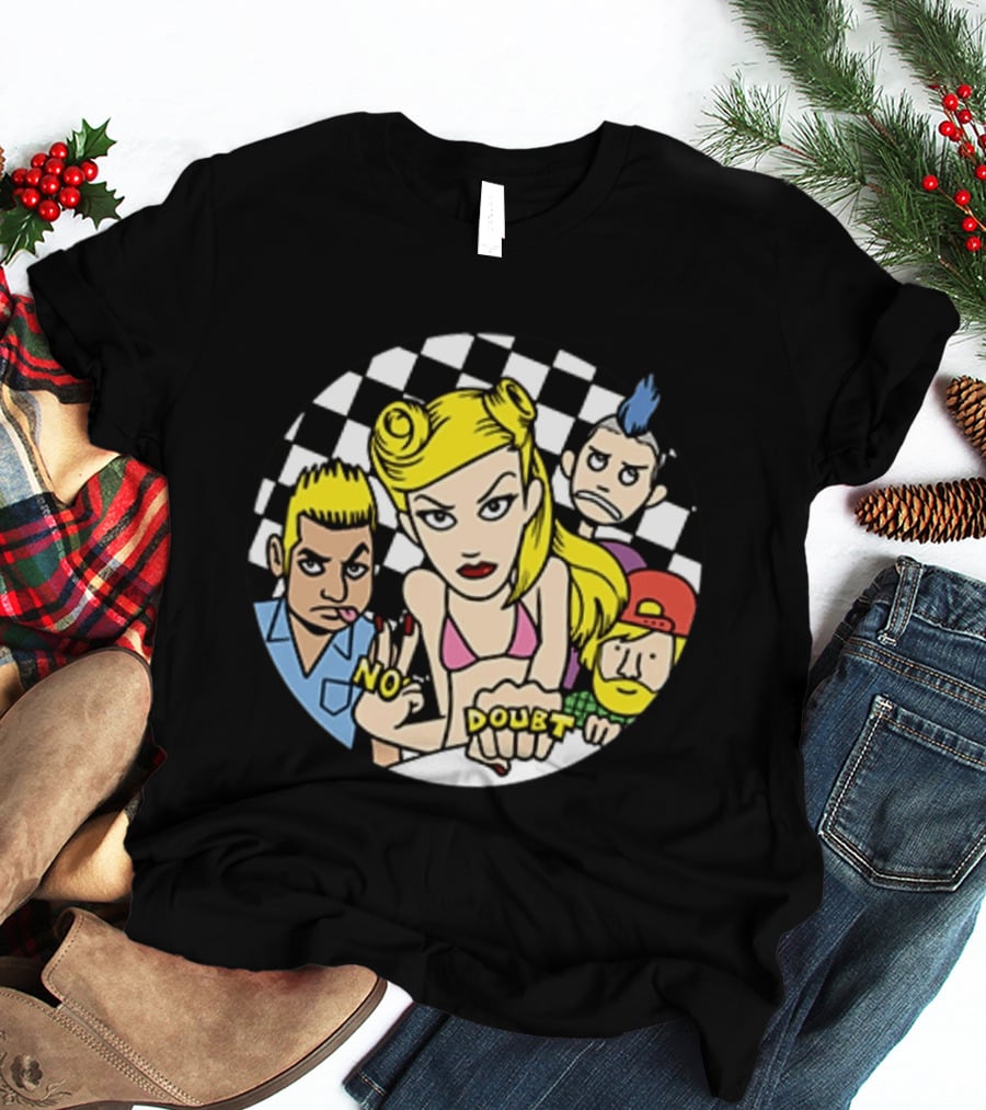 No Doubt Gwen Stefani Cartoon Band Checkered T-Shirt