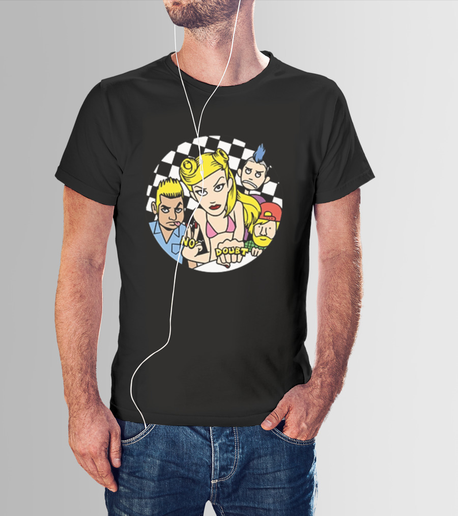 No Doubt Gwen Stefani Cartoon Band Checkered T-Shirt
