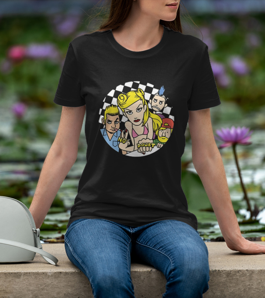 No Doubt Gwen Stefani Cartoon Band Checkered T-Shirt