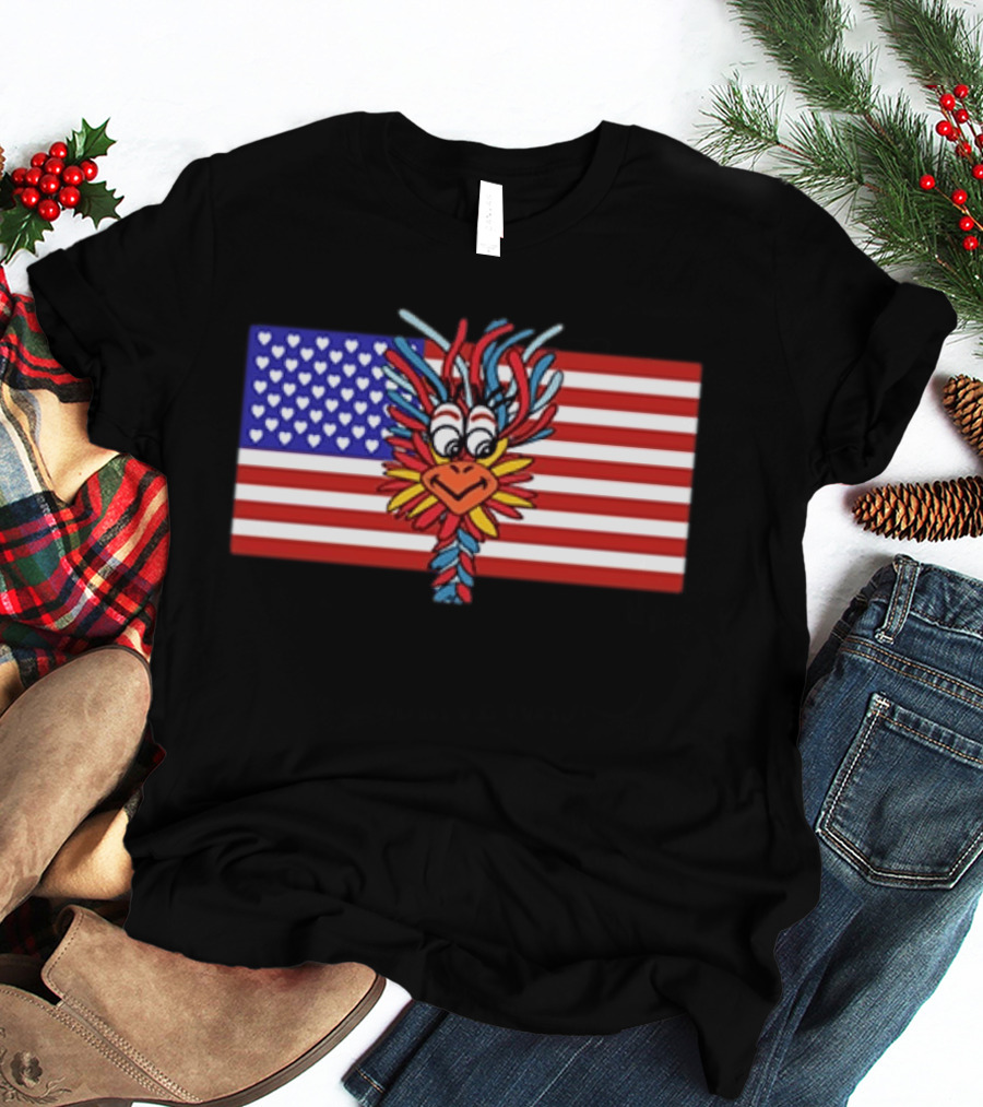 Patriotic Gooney Bird American Flag Hearts And Stripes T-Shirt