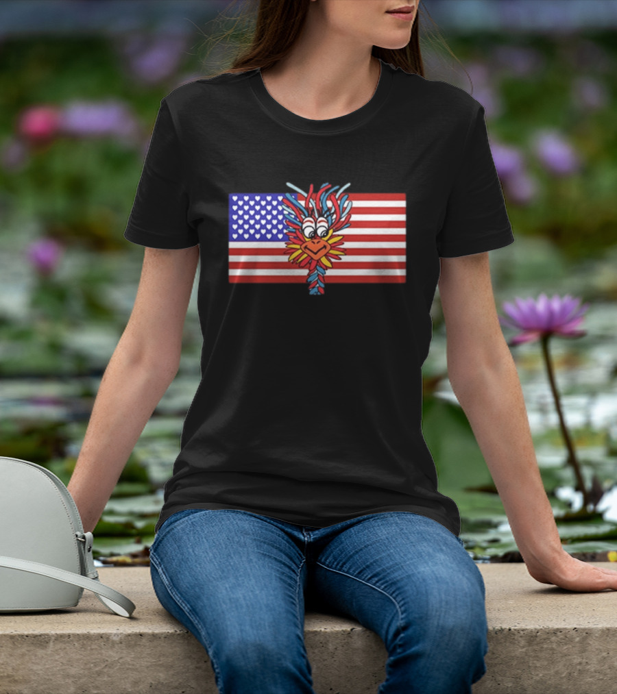Patriotic Gooney Bird American Flag Hearts And Stripes T-Shirt