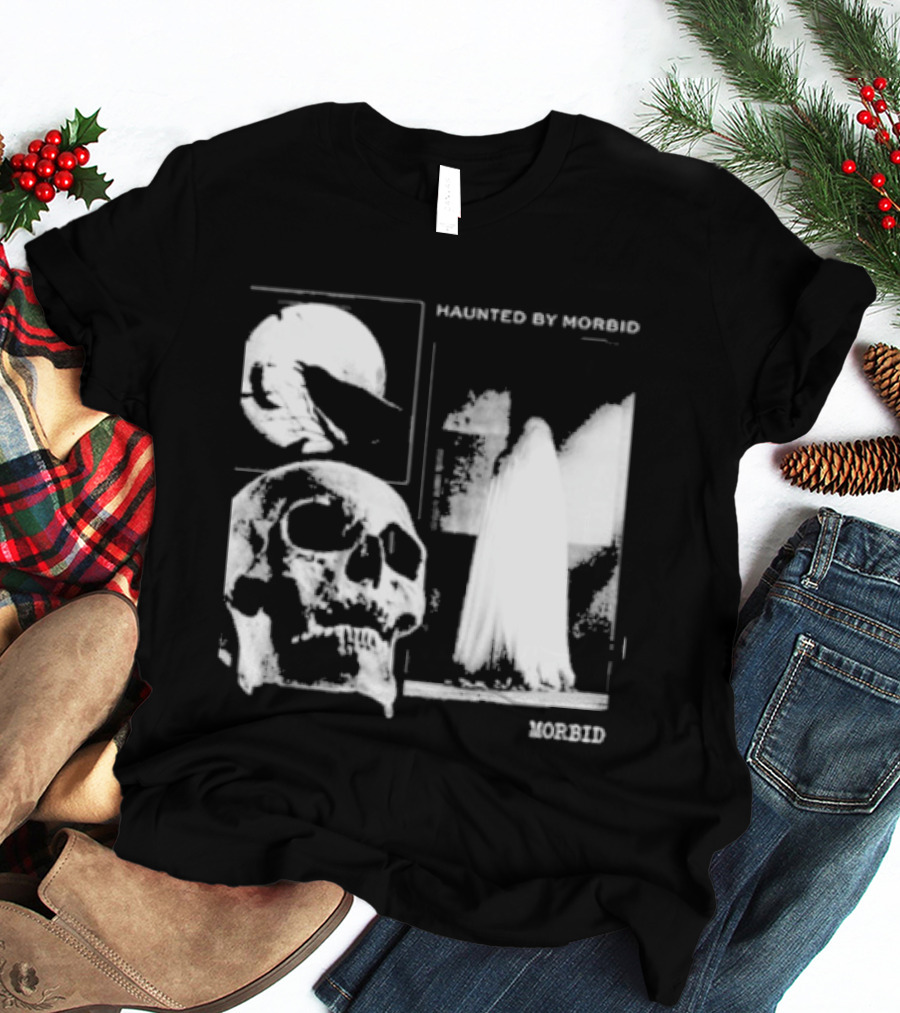Haunted By Morbid Skull And Ghost Imagery Morbid Podcast T-Shirt