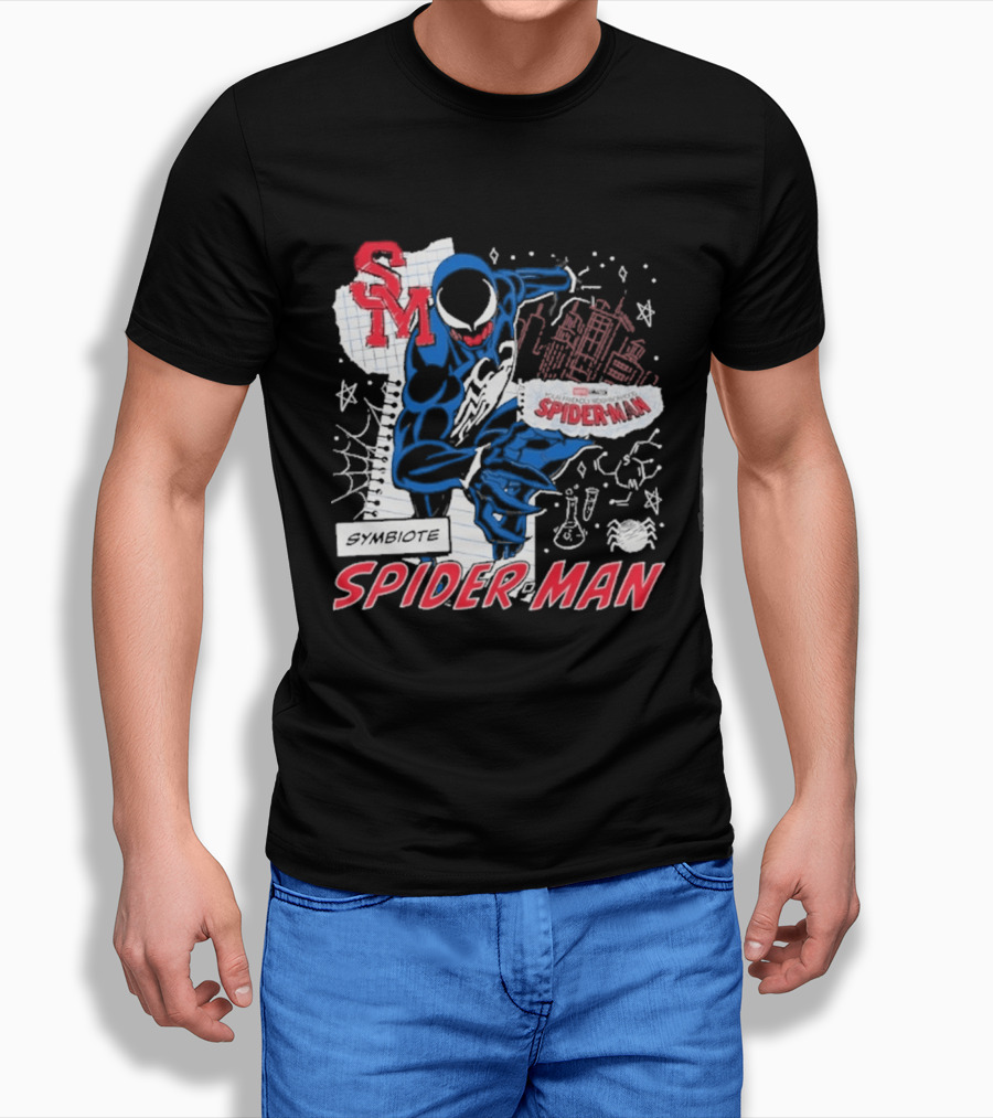Marvel Symbiote Spider Man Sketch SM Spiderman In City Scene T-Shirt