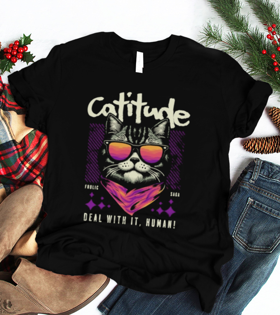 Cattitude Cool Cat Sunglasses Deal With It Human T-Shirt