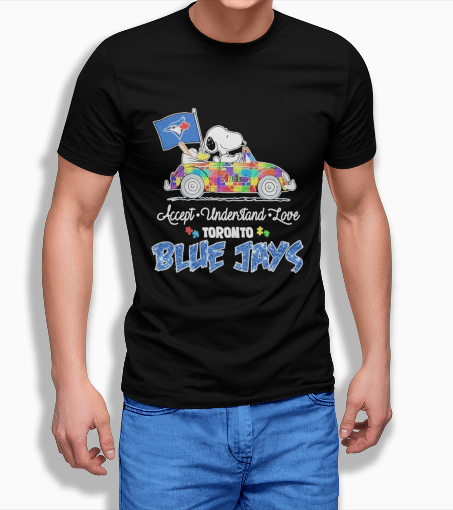 Snoopy Woodstock Driving Car Toronto Blue Jays Autism Awareness Accept Understand Love T-Shirt