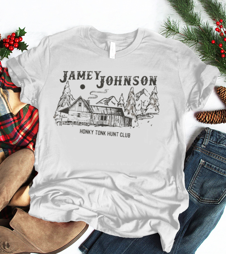 Jamey Johnson Honky Tonk Hunt Club Cabin And Mountain Scene T-Shirt