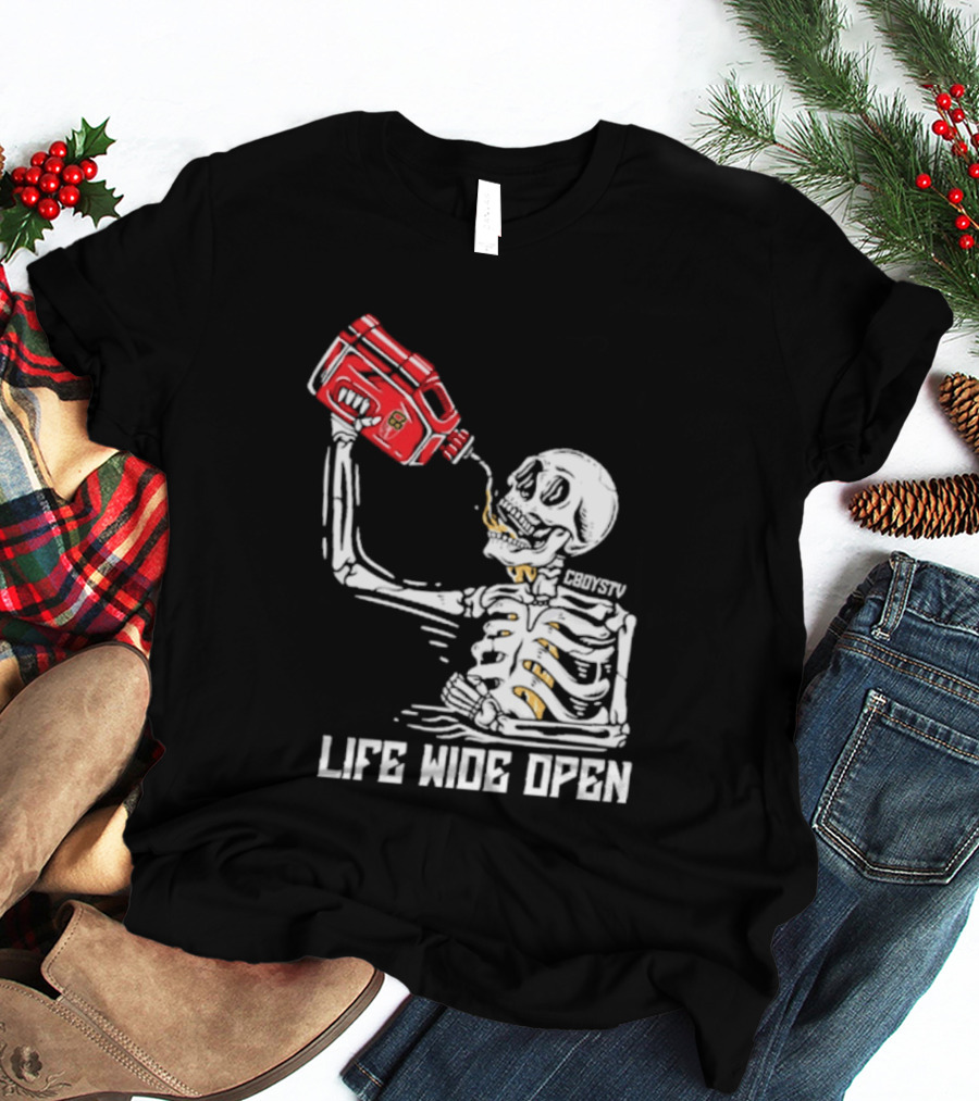 Cboystv Life Wide Open Skeleton Drinking Soul Fuel T-Shirt