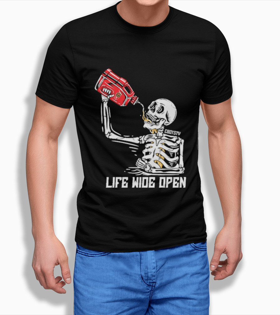 Cboystv Life Wide Open Skeleton Drinking Soul Fuel T-Shirt