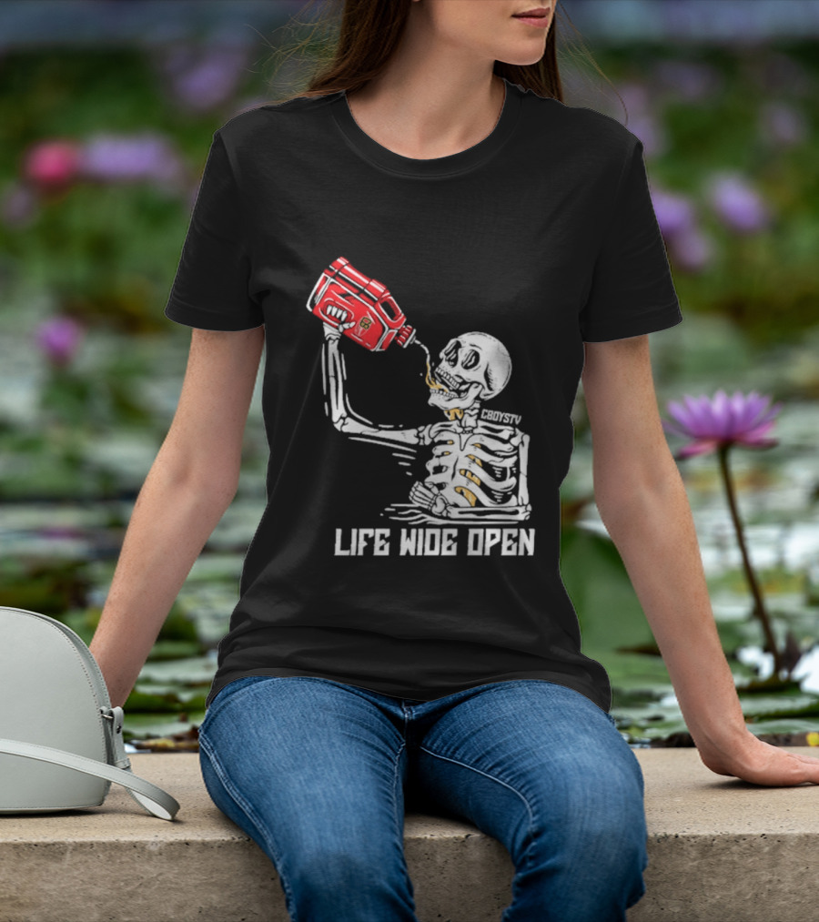 Cboystv Life Wide Open Skeleton Drinking Soul Fuel T-Shirt