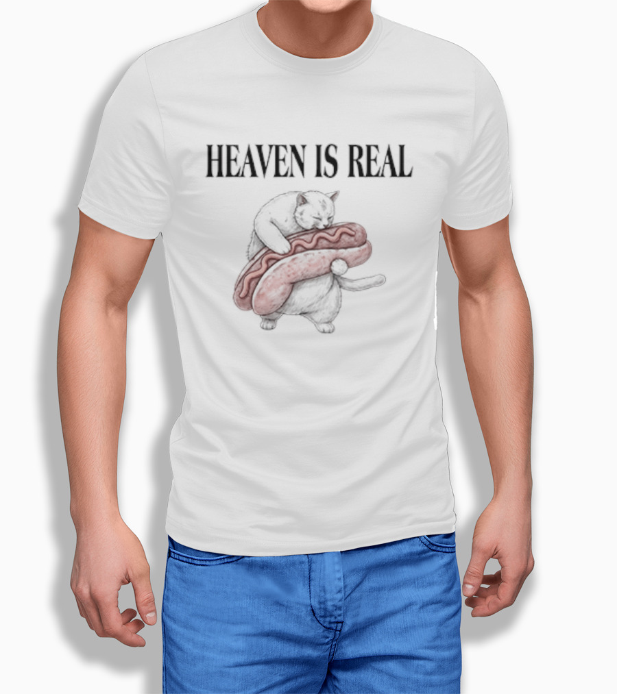 Heaven Is Real Cat Holding Giant Hot Dog T-Shirt