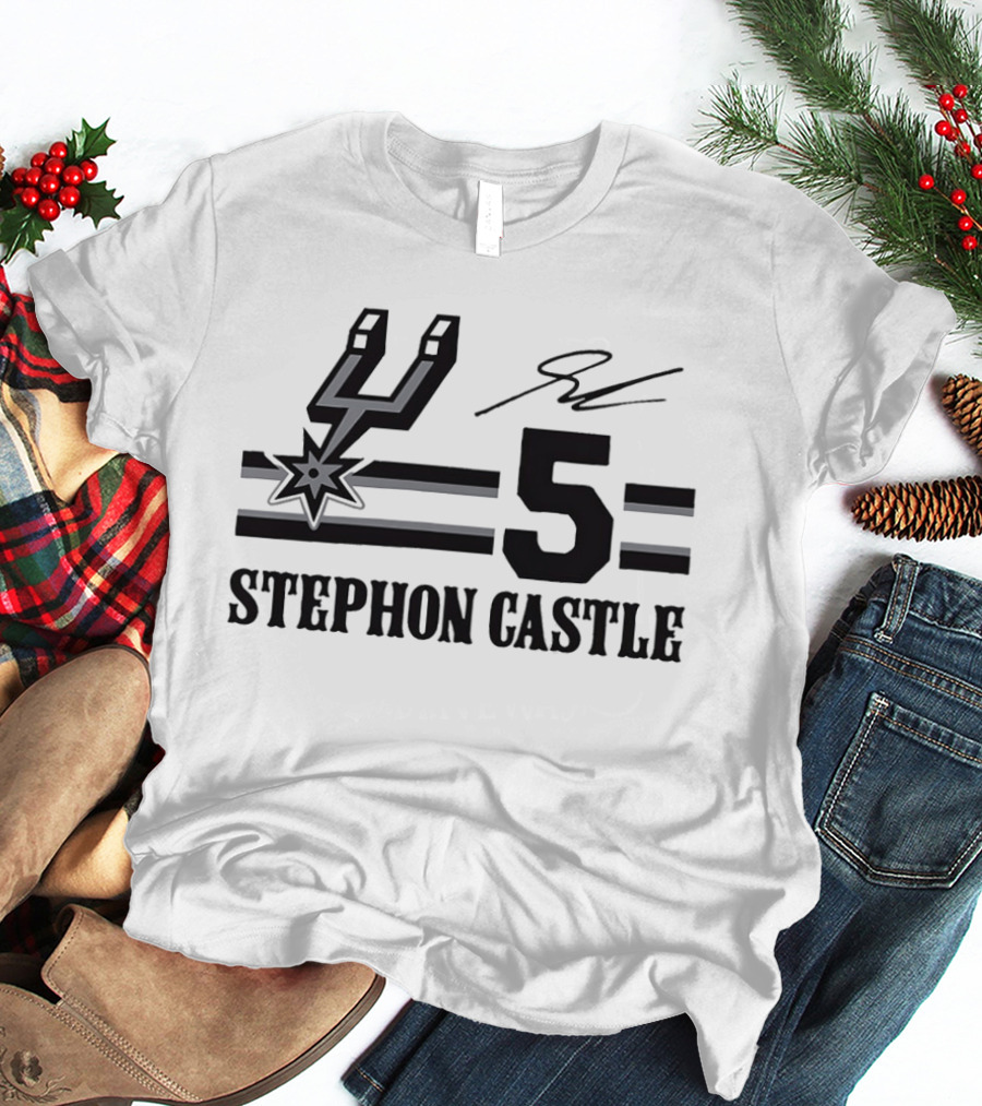 Stephon Castle San Antonio Spurs Number 5 NBA Team Signature T-Shirt